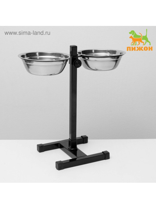 Подставка с мисками, 2×700 мл, высота 40 см, разборная, чёрная