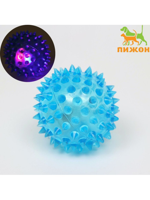 Мяч для собак средний, 5.5 см, светящийся, TPR, голубой