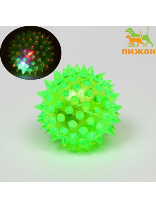 Мяч для собак средний, 5.5 см, светящийся, TPR, зелёный