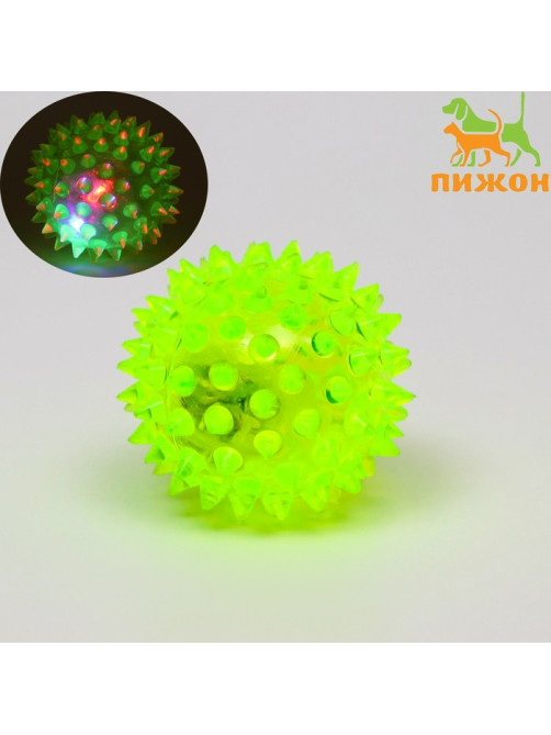 Мяч для собак средний, 5.5 см, светящийся, TPR, жёлтый