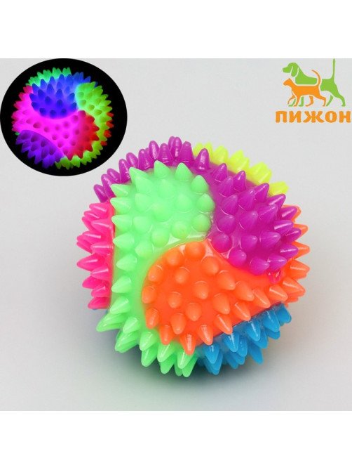 Мяч для собак, 7.5 см, светящийся, TPR, цвет МИКС