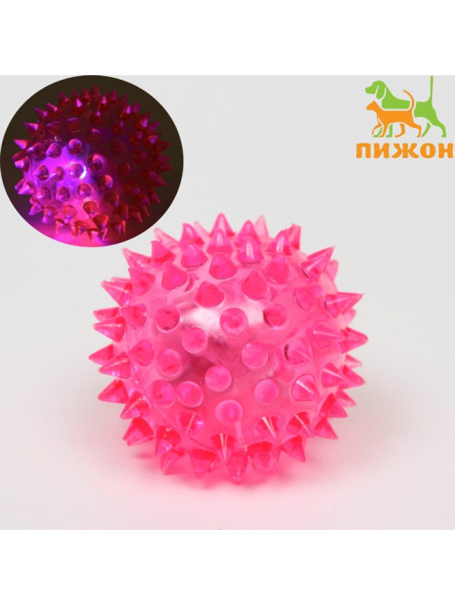 Мяч для собак средний, 5.5 см, светящийся, TPR, розовый
