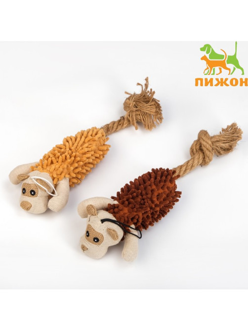 Мягкая игрушка для собак «Пёс», 39×11 см, с пищалкой и канатом, коричневая