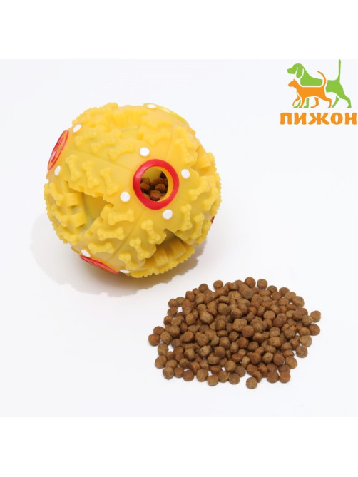 Квакающий мяч для собак большой, жёсткий, 9.5 см, жёлтый