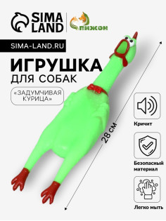 Игрушка для собак «Задумчивая курица», 28 см, пищащая, ярко-зелёная