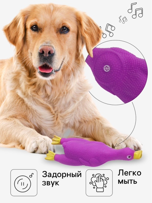 Игрушка для собак «Летящая утка», 24×7 см, пищащая, винил, фиолетовая