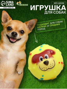 Игрушка для собак «Мяч Джим», 6 см, пищащая, винил, жёлтый