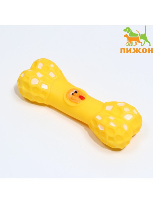 Игрушка для собак «Кость с портретом», 15 см, пищащая, жёлтая