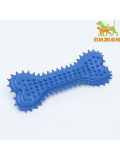 Жевательная игрушка для собак литая «Кость для массажа» большая, 15×6×2.5 см, синяя
