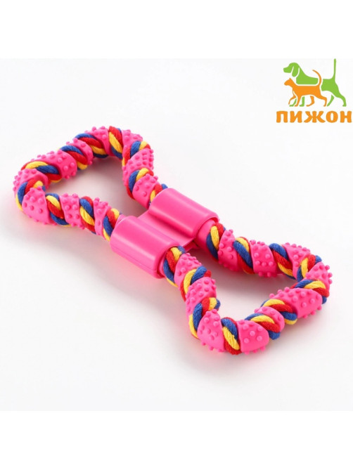Игрушка витая из резины и каната «Мегакость», 19.5 см, розовая