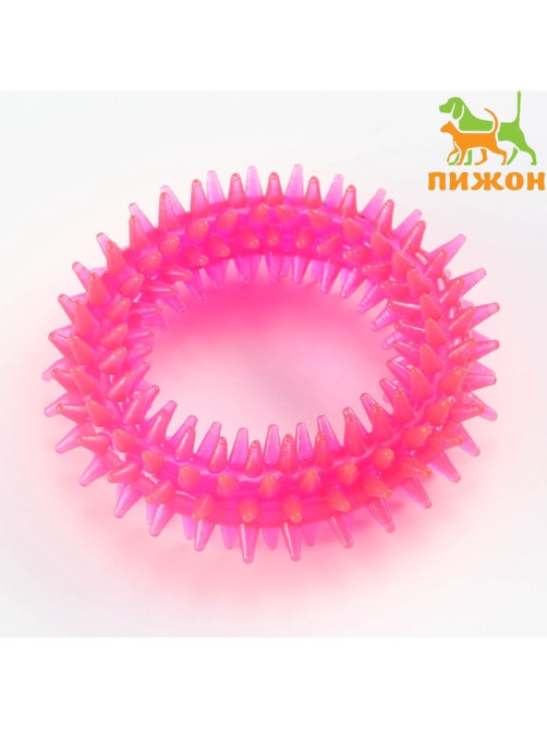 Жевательная игрушка для собак «Игольчатое кольцо», 9 см, розовая