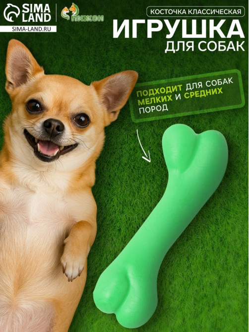 Жевательная игрушка для собак «Косточка классическая», 12.3 см, TPR, зелёная