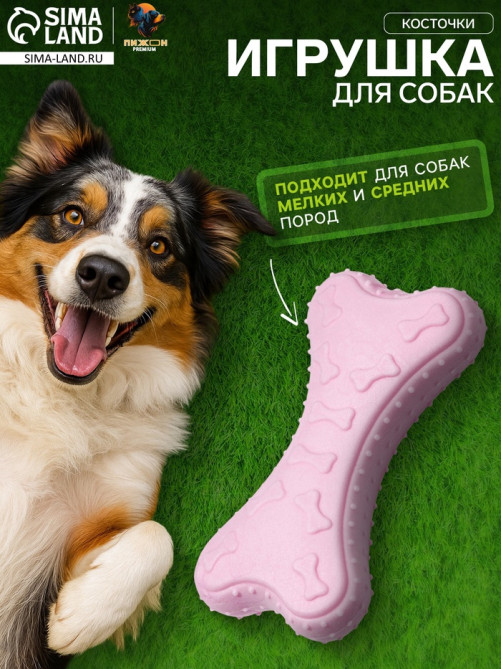 Плавающая игрушка для собак Пижон Premium «Косточки», 10.5×5.5×2 см, вспененный TPR, розовая