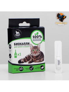 Био капли для животных от блох и клещей «ПИЖОН Premium» для котят и кошек, до 10 кг, 1×1 мл