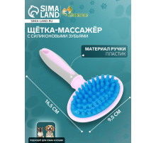 Щётка-массажёр для животных, 9.5×16.5 см, с силиконовыми зубьями, средняя, пластик, розовая, голубая