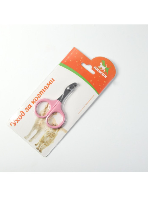 Ножницы-когтерезы, изогнутые, с прорезиненными ручками, отверстие 6 мм, розовые