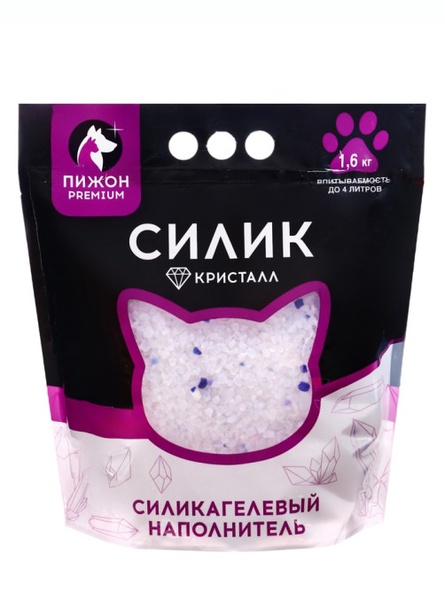 Наполнитель силикагелевый «Пижон Premium Crystal», колотый, 4 л