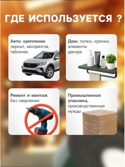 Клейкая лента TORSO, двусторонняя, усиленная, 4 мм × 5 м