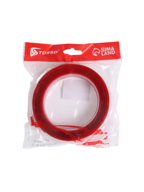 Клейкая лента TORSO, прозрачная, двусторонняя, акриловая 25 мм × 5 м