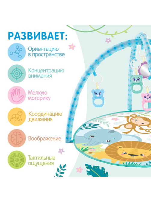 Музыкальный развивающий коврик с пианино, русская озвучка, световые эффекты, голубой ZABIAKA
