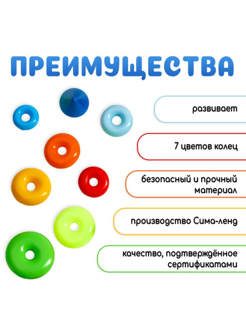 Пирамидка детская, 7 колец, с конусом № 1