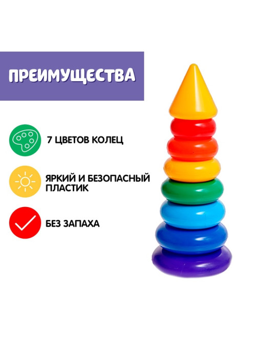 Пирамидка детская, развивающие задания, 7 колец, с конусом