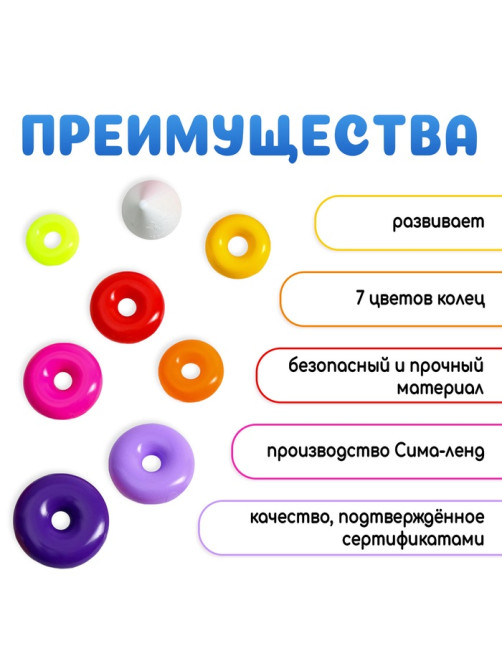 Пирамидка детская, 7 колец, с конусом № 2