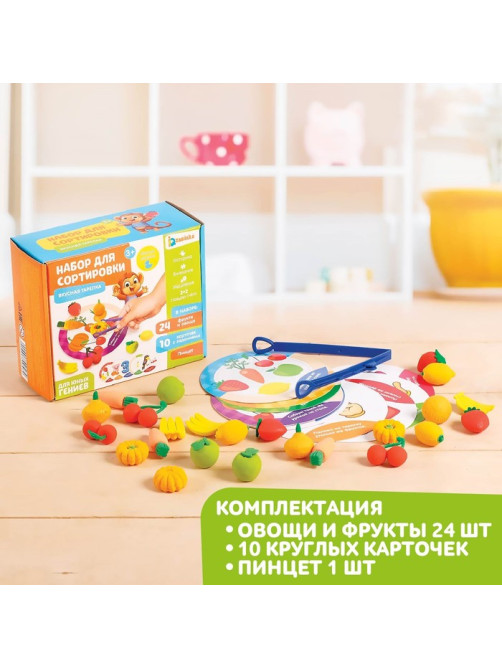 Набор для сортировки «Вкусная тарелка», по методике Монтессори, 20 заданий, 3+