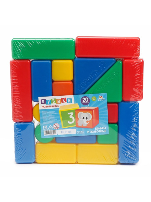 Кубики детские, пластиковые, цветные, 20 штук, 4×4 см
