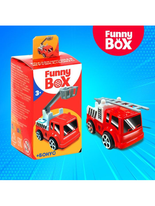 Игрушка - сюрприз Funny Box «Пожарная техника»: карточка, фигурка, лист наклеек