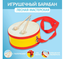 Музыкальная игрушка Лесная мастерская «Барабан», с палочками, на ленте, бумажная мембрана