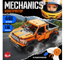 Конструктор UNICON Mechanics «Джип», радиоуправляемый, 1:16, открываются двери, капот, багажник, работает от аккумулятора, 443 детали, оранжевый
