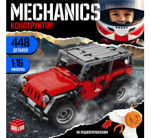 Конструктор UNICON Mechanics «Джип», радиоуправляемый, 1:16, открываются двери, поднимается капот, работает от аккумулятора, 448 деталей, красный