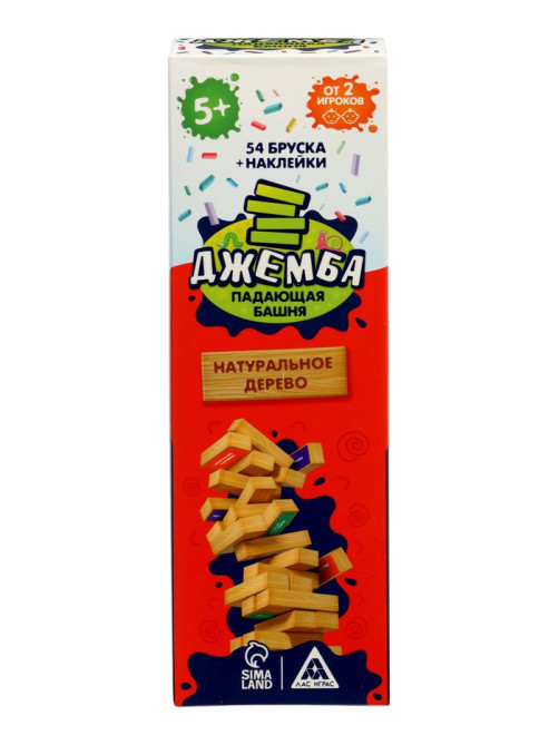 Дженга падающая башня «Джемба» с фантами, 54 бруска, 5+