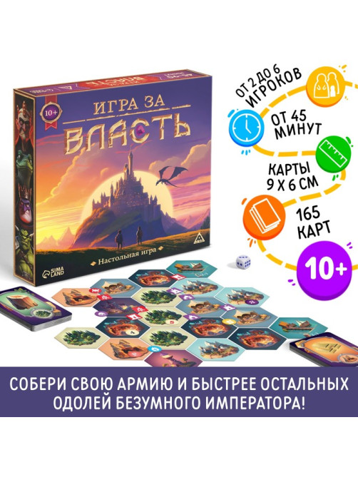 Настольная игра «Игра за власть», 167 карт, 174 жетона, 41 тайл, 2 кубика, 10+