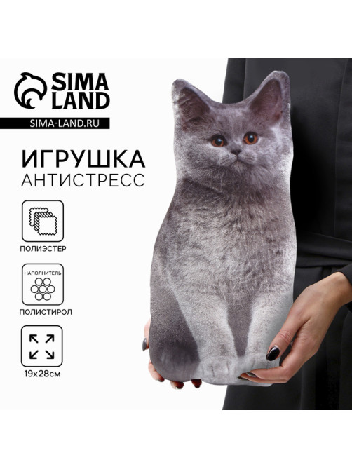 Игрушка-антистресс «Серый кот», 19×28 см