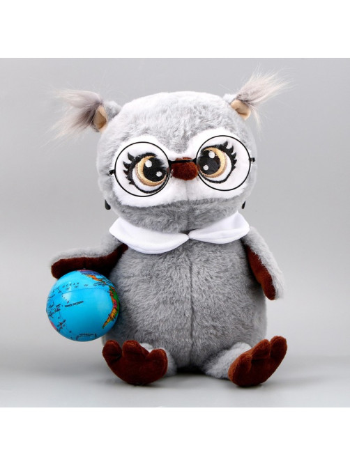 Мягкая игрушка Milo toys «1 сентября: Совушка с глобусом», серая