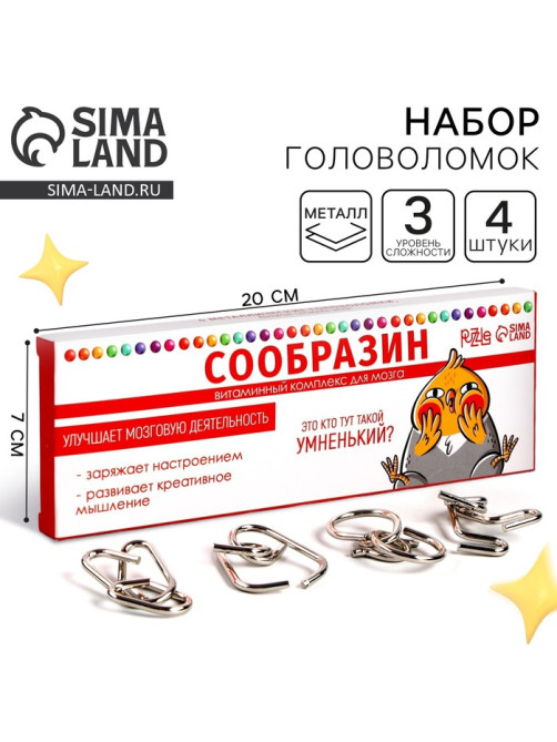 Металлические головоломки «Сообразин», набор 4 шт.