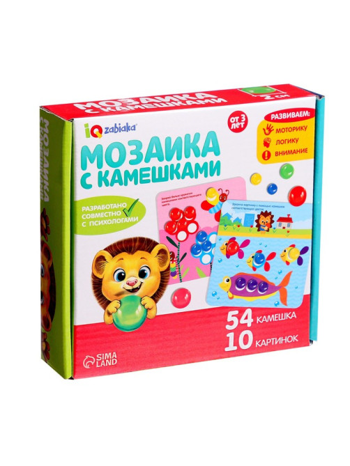 Мозаика, по методике Монтессори, 54 камешка, 10 заданий, 3+