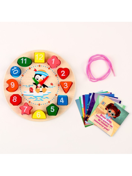 Развивающая деревянная игрушка «Часы», 20 заданий