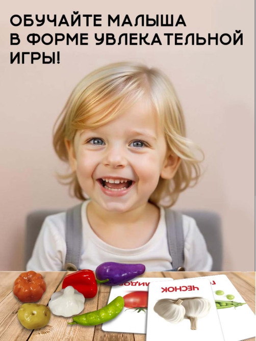 Обучающий набор по методике Г. Домана «Овощи»: 9 карточек + 9 овощей, счётный материал