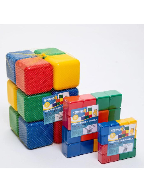 Кубики детские, пластиковые, цветные, 12 штук, 6×6 см