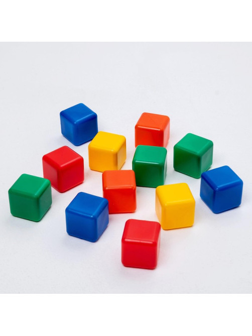 Кубики детские, пластиковые, цветные, 12 штук, 4×4 см