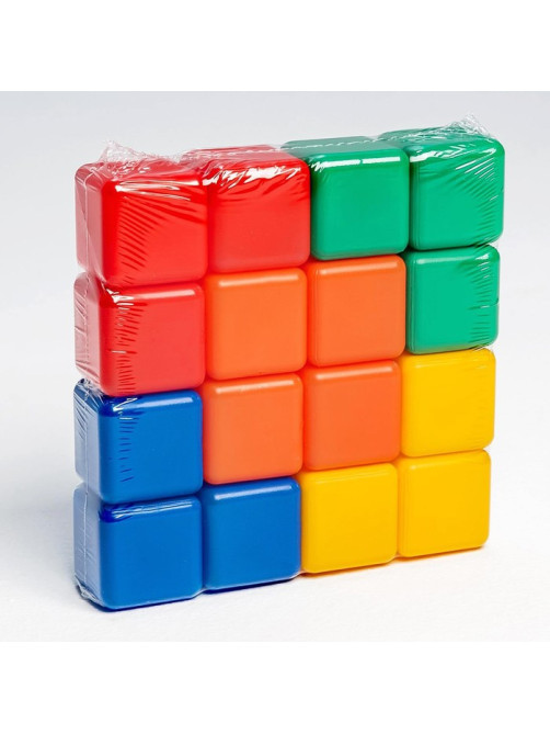 Кубики детские, пластиковые, цветные, 16 штук, 4×4 см