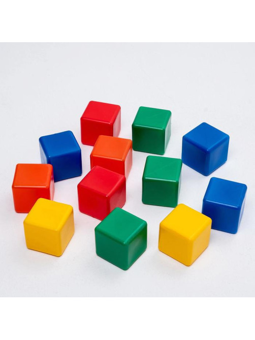 Кубики детские, пластиковые, цветные, 12 штук, 6×6 см