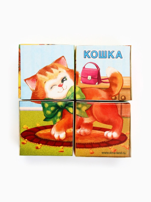 Кубики «Домашние животные», по методике Монтессори, 4 шт., 3+