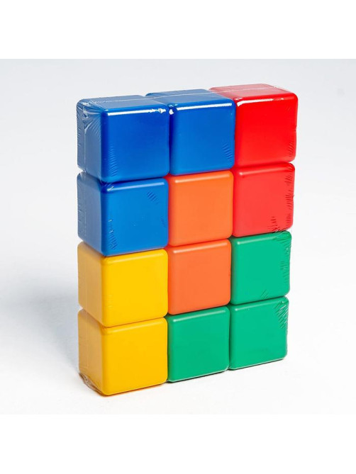 Кубики детские, пластиковые, цветные, 12 штук, 6×6 см