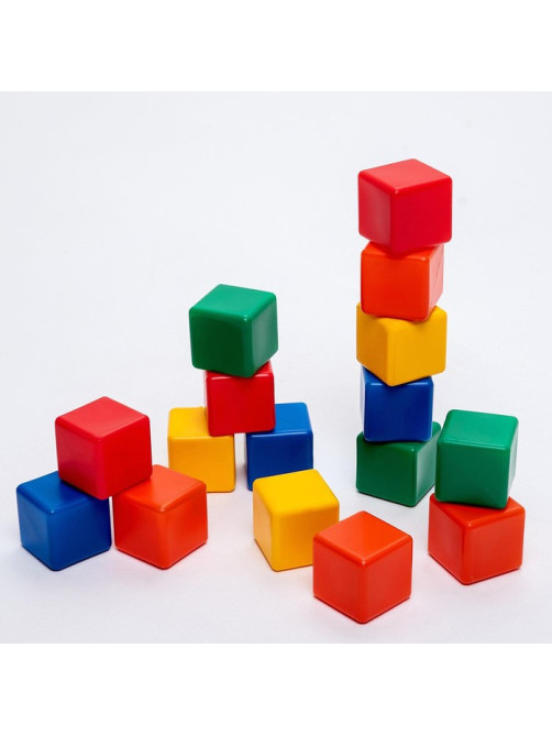 Кубики детские, пластиковые, цветные,16 штук, 6×6 см
