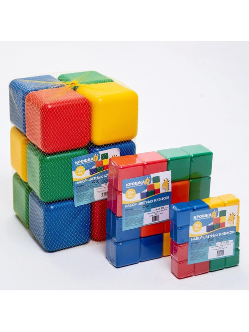 Кубики детские, пластиковые, цветные, 16 штук, 4×4 см