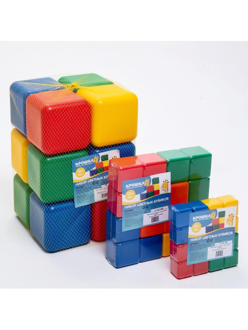 Кубики детские, пластиковые, цветные, 12 штук, 4×4 см